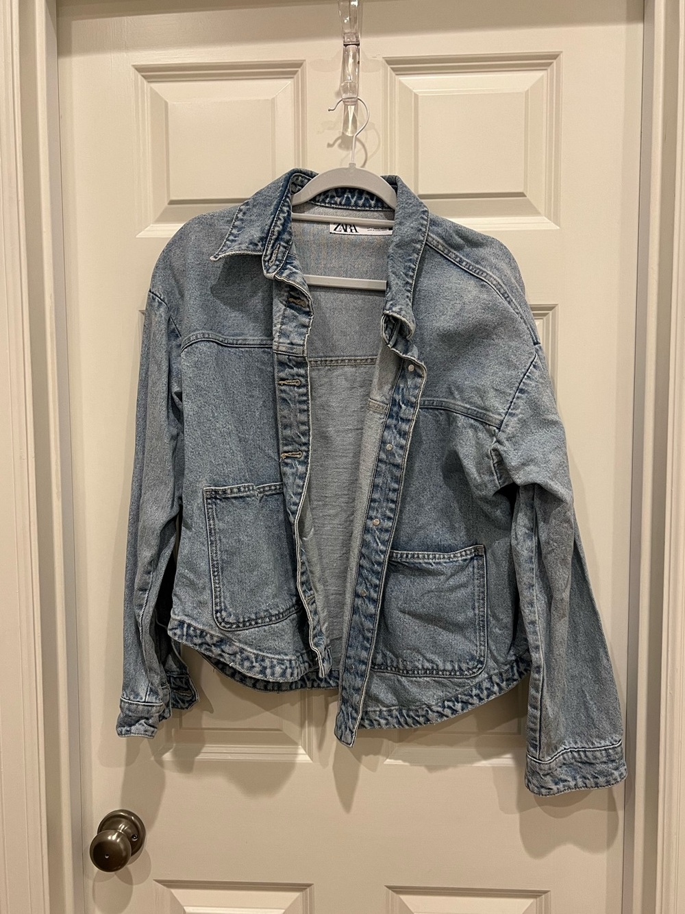 ZARA Light Wash Denim Jacket in Pale Blue